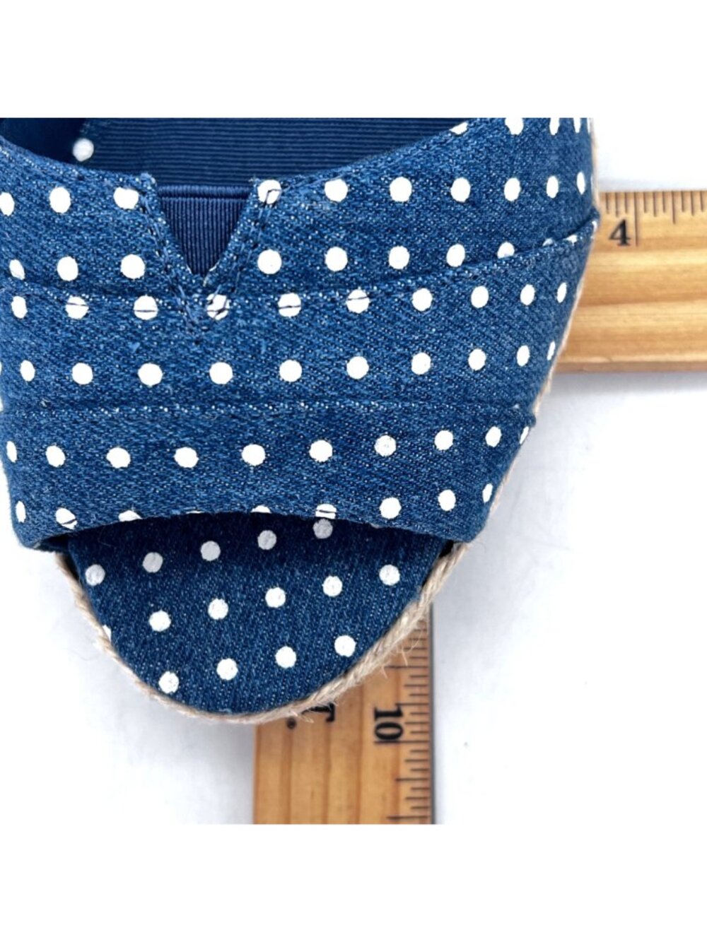Amelia Grace Blue Polka Dot Open-Toe Wedge Shoes Braid Rope Detail Womens 9.5 - Picture 10 of 13